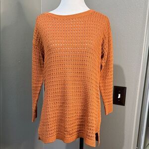 Talbots Rusty Orange brown Open-Knit Crew Neck Sweater
